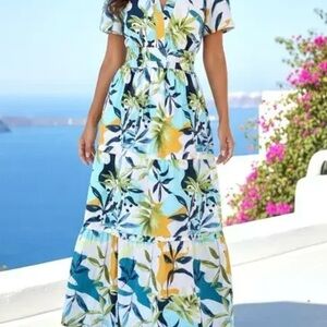 Cynthia Rowley Blue and Yellow Floral Maxi Dress